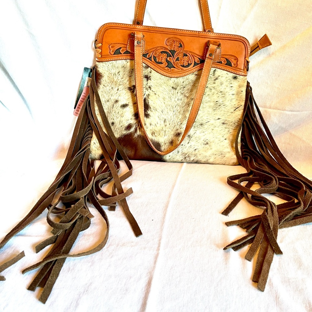 Cowhide and fringe Concealed carry Purse